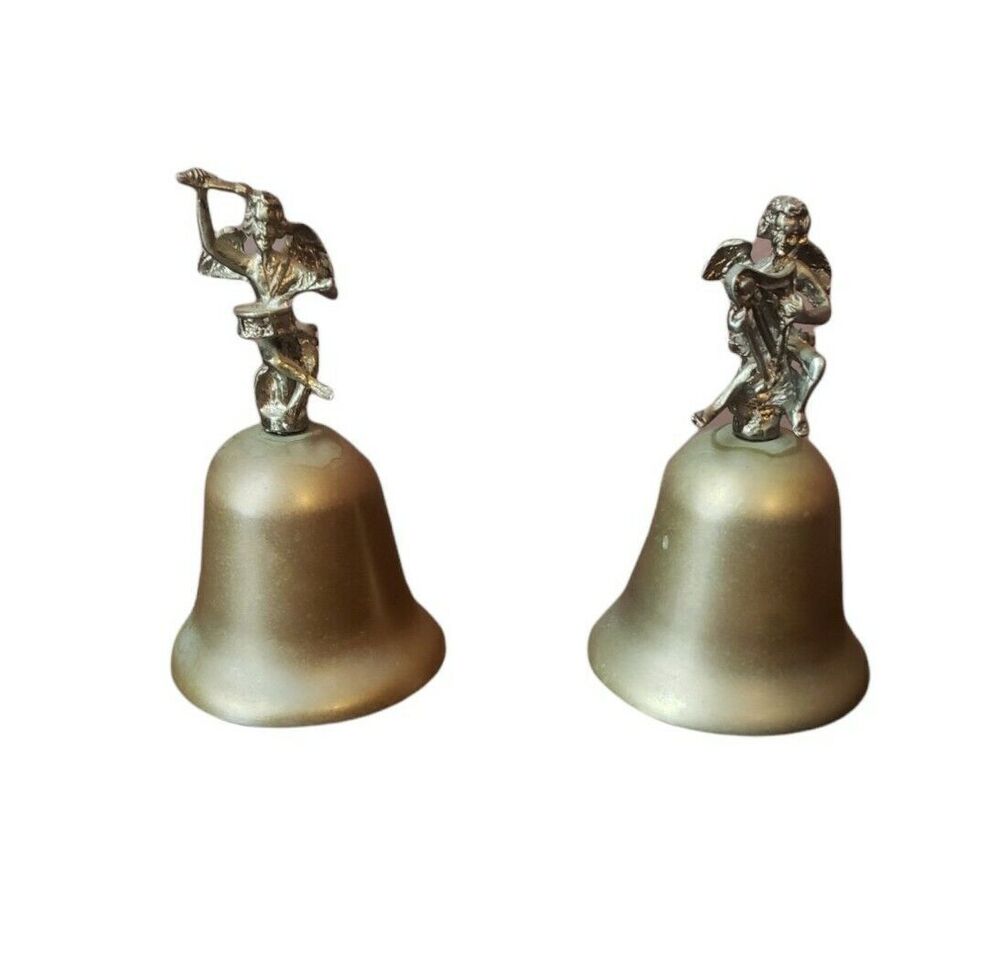 Vintage Silvestri Brass Bell Set of 2 Angels Cherubs Drums Harp MCM